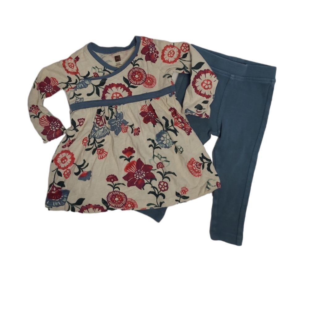 TEA COLLECTION‎ Taiyo floral wrap neck tunic dress and leggings 6-12 months